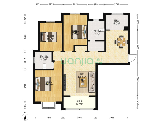 荣泰华府 3室1厅2卫 126平方