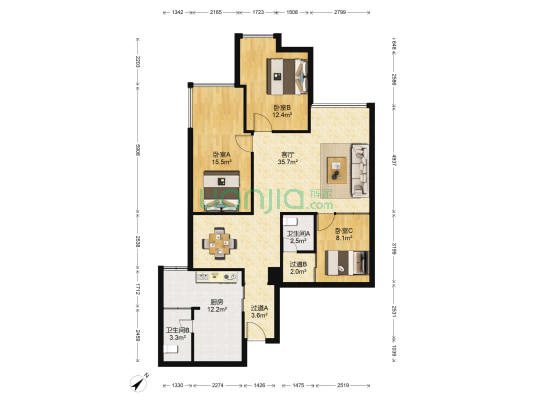 轻港佳苑 3室1厅2卫 120平方
