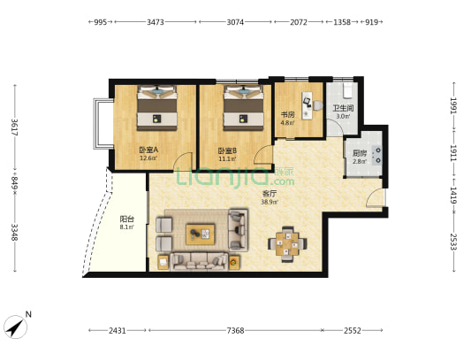 龙昆雅居 3室1厅1卫 101平方