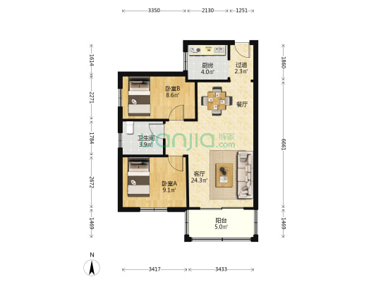 亚华阁 2室1厅1卫 69平方
