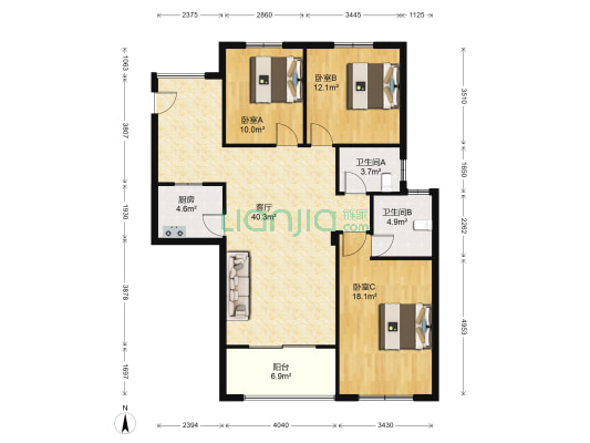 紫金城 3室1厅2卫 120平方