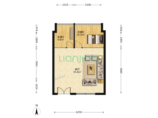 晶钻大厦 2室1厅0卫 90平方