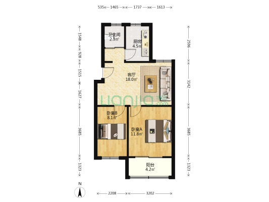 天瑞家园 2室1厅1卫 70平方