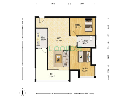 润丰四季 2室1厅1卫 86平方