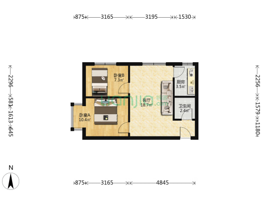 双塔，小两居，带装修，满二。税费低-户型图