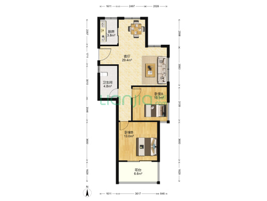 龙盛华城右岸 2室1厅1卫 97平方