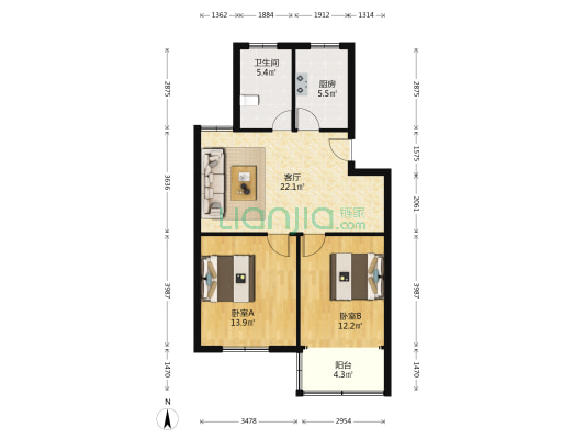 胜利公寓 2室1厅1卫 78平方
