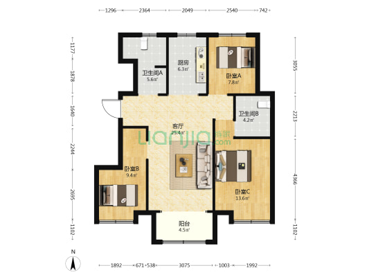 新城公园尚府 3室1厅2卫 105平方