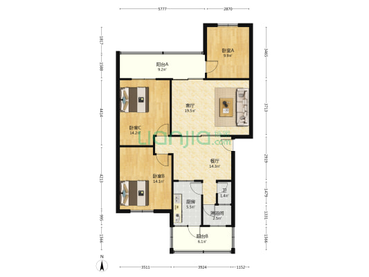 南大街449号 3室2厅2卫 110平方