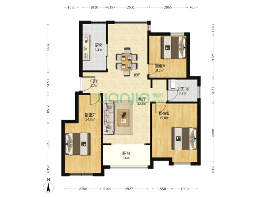鑫茂府 3室1厅1卫 103平方