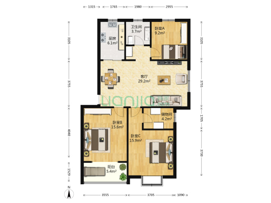 京西江南西区 3室1厅1卫 111平方