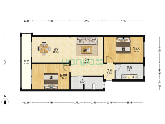 建委办公商住楼 2室2厅1卫 100平方