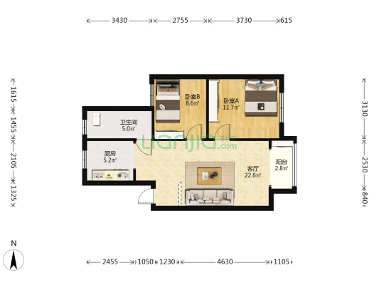 新向阳小区 2室1厅1卫 72平方