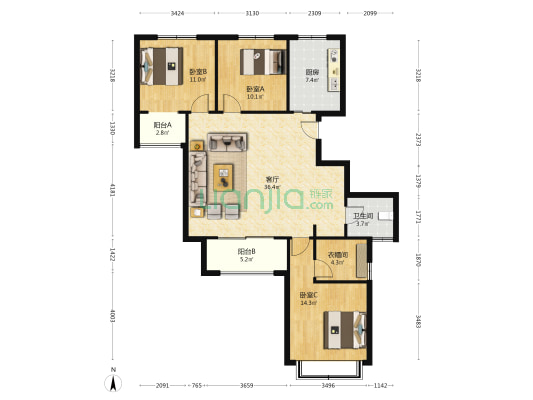 君逸悦城 3室1厅1卫 127平方