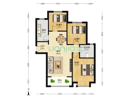 橡嵘湾 3室1厅1卫 106平方