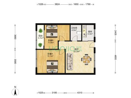 万好家居 2室1厅1卫 84平方