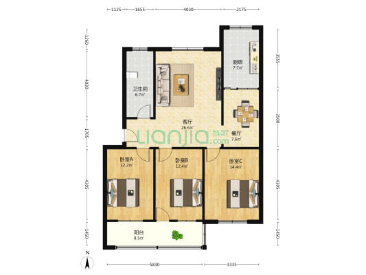 果品公司住宅楼 3室2厅1卫 110平方