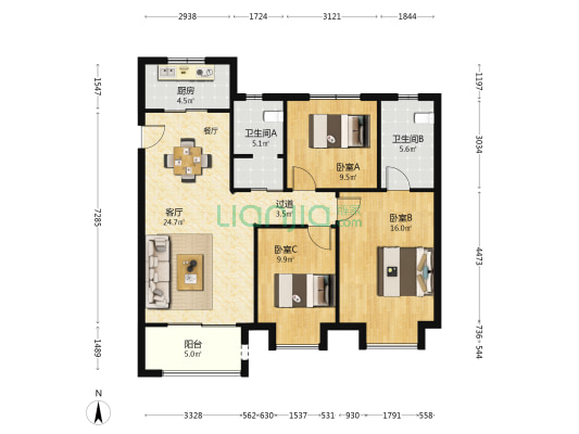 当代嘉宝公园悦MOMΛ 3室1厅2卫 116平方