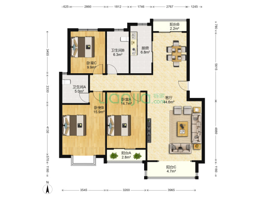 龙湾·帝景 3室1厅2卫 139平方