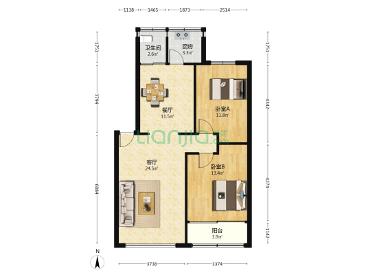 张各庄社区 2室2厅1卫 85平方