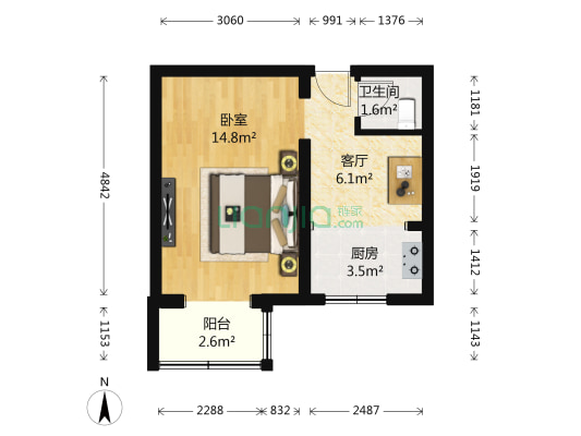 永内西街北里 1室1厅1卫 36平方