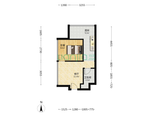 万科城际之光 2室1厅 南-户型图