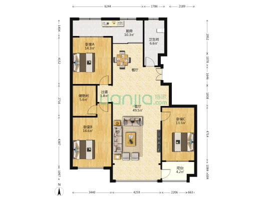 华安盛世樱园 3室1厅1卫 132平方