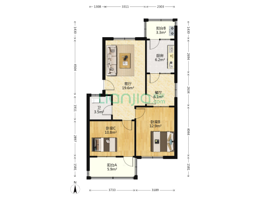 国税局三友宿舍 2室2厅1卫 78平方