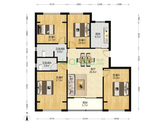 碧桂园·天璞 4室1厅2卫 128平方