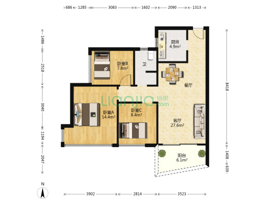 华发国际海岸·万澳郡 3室1厅1卫 84平方