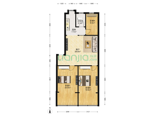 广电中心生活区 3室1厅1卫 91平方