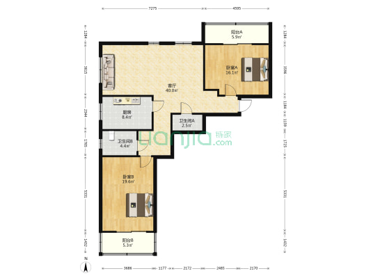 泰达园 2室1厅2卫 128平方