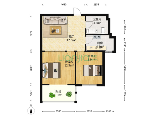 鑫業家园 2室1厅1卫 74平方