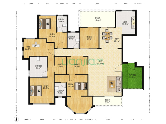 远洋城领域 4室2厅4卫 252平方