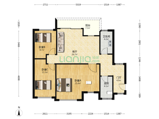 新城雅居 3室1厅1卫 89平方