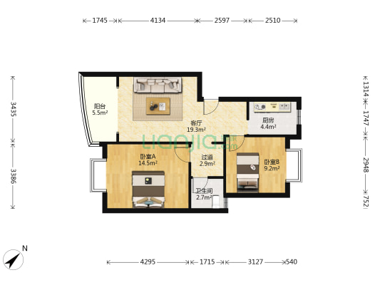 团结花园 2室1厅1卫 73平方