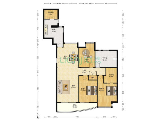慧芝湖花园（一二期） 3室2厅1卫 166平方