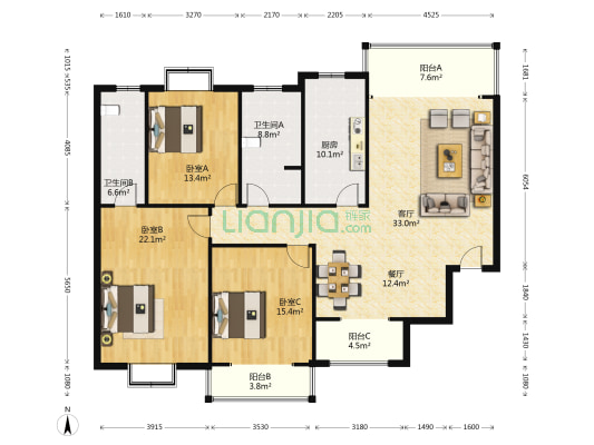 兴隆嘉园 3室2厅2卫 169平方