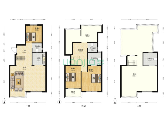 东叁金茂逸墅 3室1厅4卫 142平方
