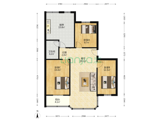 华垒大厦 3室1厅1卫 100平方