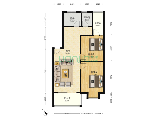 书南巷32号 2室1厅1卫 86平方