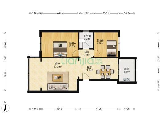 华祥小区 2室2厅1卫 83平方