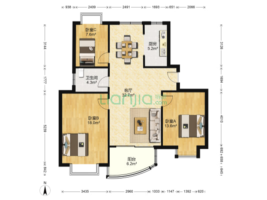 滨文苑 3室1厅1卫 117平方
