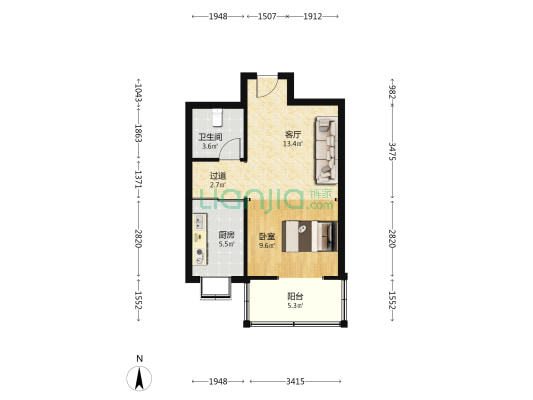 德盛园小区 1室1厅1卫 55平方