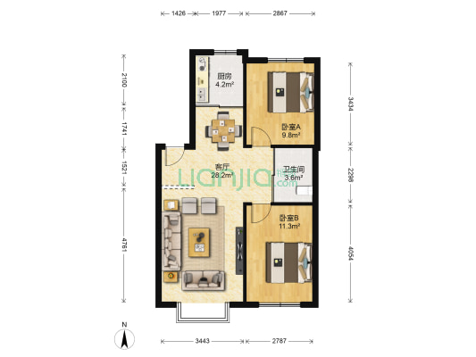 富海弘麟 2室1厅1卫 77平方