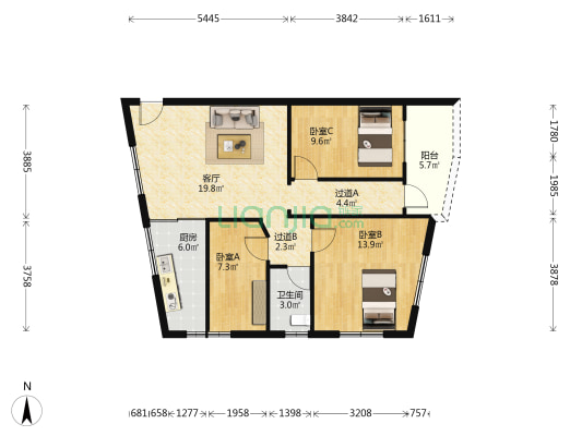 东康路 3室1厅1卫 95平方