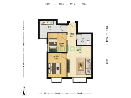 盛源华府 2室1厅1卫 77平方