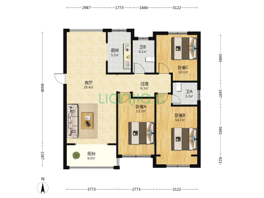 海盛湖滨豪庭贰号院 3室1厅2卫 116平方