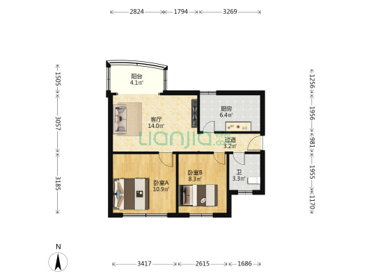 芭蕉湾 2室1厅1卫 63平方