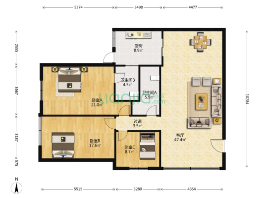 岗前西路 3室1厅2卫 127平方